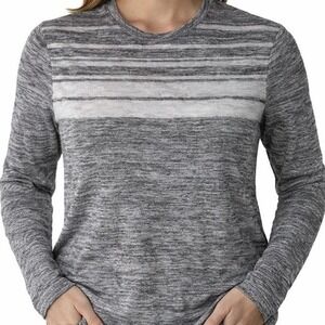 Vince Space Dye Long Sleeve Top Large Gray Striped Lightweight Knit Stretch